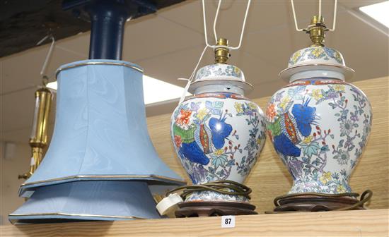 Two large china table lamps and shades height 39cm